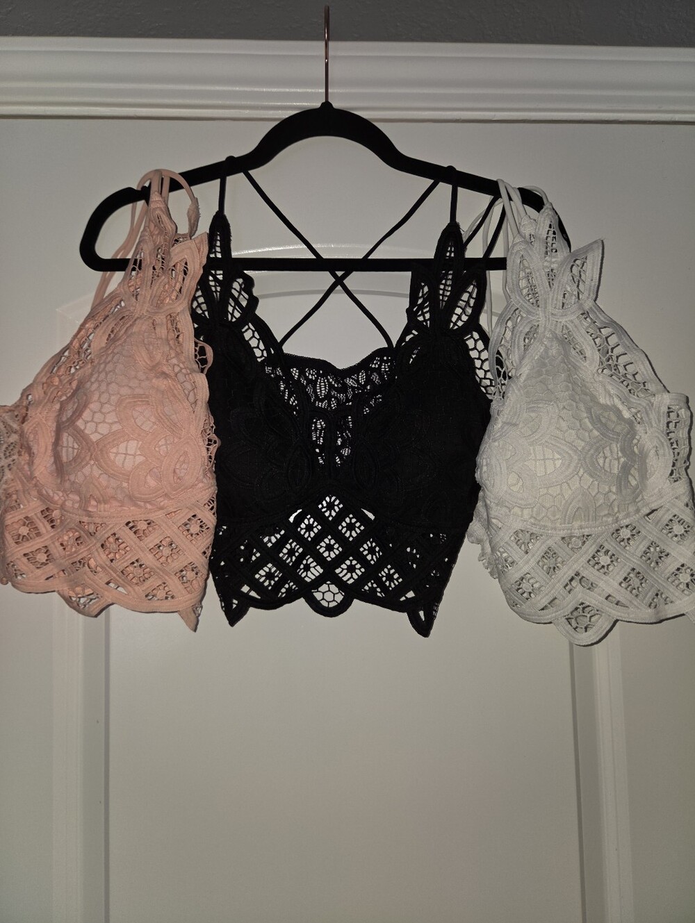 Lace Bralette Trio - Peach, Black, White